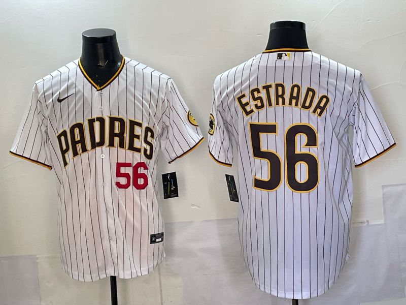 Men 2025 San Diego Padres #56 Estrada White stripe Nike MLB Jersey style 04->san diego padres->MLB Jersey